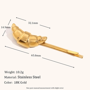 18K gold plated stainless steel croissant hair clip with detailed size measurements