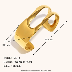 Minimalist 18K gold-plated asymmetrical hollow stainless steel cuff bracelet for women