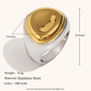 Anello sigillo minimalista in acciaio inossidabile placcato oro 18K con fascia argento