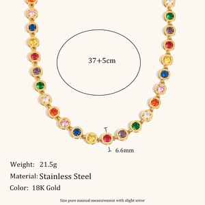 Colorful zirconia bead necklace in 18K gold plated stainless steel for women