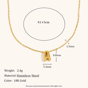 Minimalist 18K gold plated stainless steel letter A necklace with 41+5cm chain for women