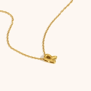 18K gold plated hollow letter R pendant necklace with sleek stainless steel link chain