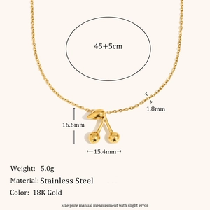 18K gold plated stainless steel cherry pendant necklace with dimensions and chain length