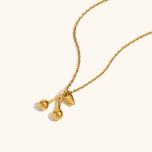 Minimalist 18K gold plated cherry pendant necklace with polished finish for women