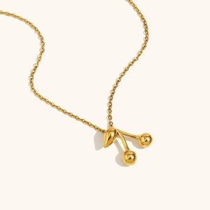 Polished 18K gold-plated cherry pendant necklace with minimalist link chain detail