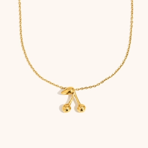 Polished 18K gold plated cherry pendant necklace for women with a minimalist fine chain