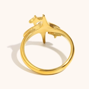 Polished 18K gold plated stainless steel star ring with minimalist creative design for women
