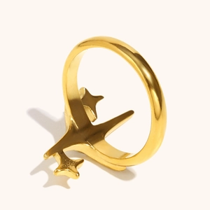 18K gold-plated stainless steel ring featuring polished star zircon charms for women