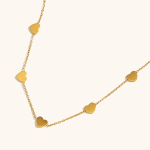 Minimalist 18K gold plated stainless steel necklace with five smooth heart pendants