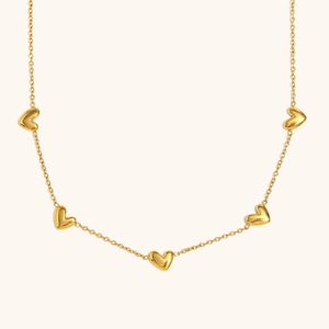 18K Gold Plated Stainless Steel Five Solid Heart Pendant Necklace O-Chain Fashion Sweet Minimalist Women Jewelry Neck Ornament