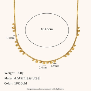 Detalles del collar de cadena con cuentas en acero inoxidable de 18K con medidas