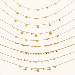 Collar de Acero Inoxidable Chapado en Oro 18K para Mujer Colgante de Corazón Flor Mariposa Cadena de Zirconia Joyería Estilo Francés