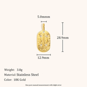 Gold plated stainless steel Libra zodiac pendant with white zircon and cross relief