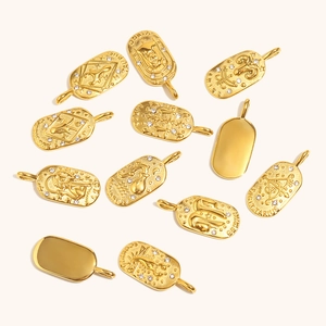 18K gold plated zodiac pendants with white crystals and constellation engravings