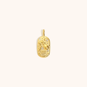 18K gold plated Aquarius constellation pendant with white cubic zirconia on white background