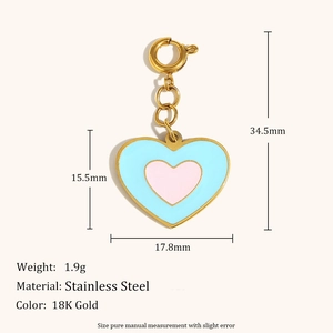Ciondolo a cuore in acciaio inossidabile placcato oro 18K con smalto blu e moschettone