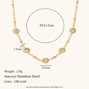 18K gold plated stainless steel necklace featuring five round bezel-set zircon charms