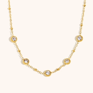 Minimalist 18K Gold Plated Stainless Steel Round Zirconia Pendant Necklace For Women Elegant Geometric Bezel Set Jewelry