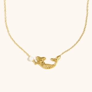 Elegante 18K vergoldete Meerjungfrau Halskette mit runder weißer Perle als Anhänger