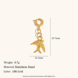 Gold swallow pendant in 18K gold plated stainless steel with weight and size markings