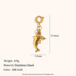 Detailed specs of dolphin pendant in 18K gold stainless steel with spring clasp