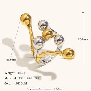 Übertriebener geometrischer offener Ring aus 18K Gold und Silber Edelstahl Design