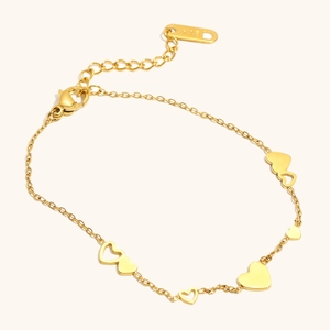 Bracciale in acciaio inossidabile placcato oro 18K con ciondoli a forma di cuore