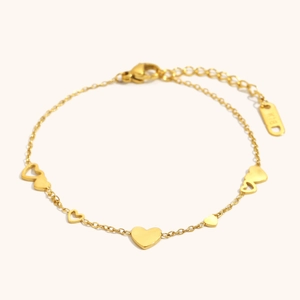 Bracciale Con Ciondoli a Cuore in Acciaio Inossidabile 316L Placcato Oro 18K per Donna Gioielli Regalo Catena Regolabile