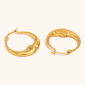 Abstract crescent moon face earrings in 18K gold plated stainless steel for women