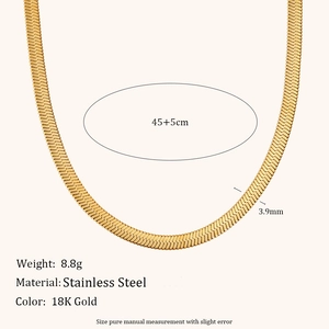 Minimalist 18K gold plated stainless steel 4mm flat blade snake chain necklace for women