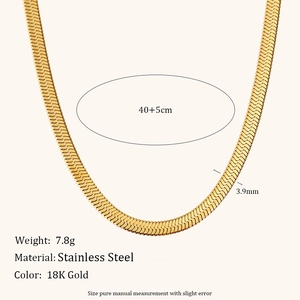Detailed view of 3.9mm flat herringbone chain in 18K gold plated stainless steel