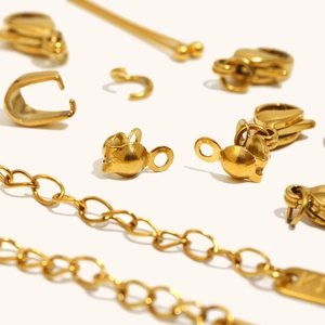 Macro detail van 18K vergulde kreeftensluitingen en sieraden verlengketting set