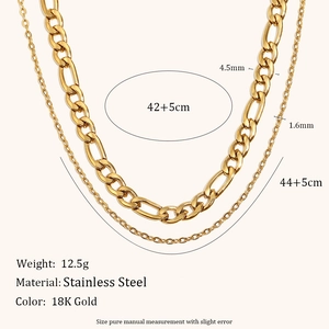 Collier double rang en acier inoxydable plaqué or 18 carats avec maille Figaro