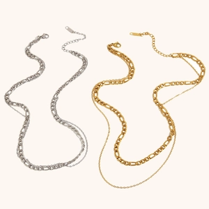 Collier double couche maille Figaro minimaliste en acier inoxydable doré et argenté