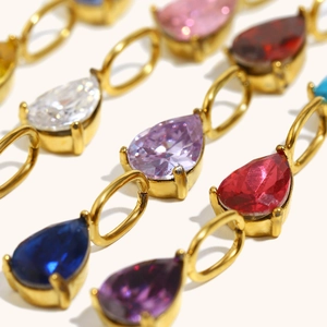 18K gold plated stainless steel teardrop pendants with colorful pear-cut gemstones