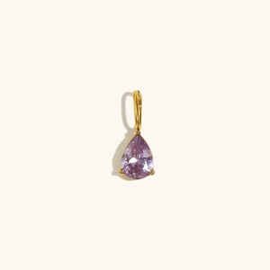 Minimalist 18K gold plated stainless steel teardrop pendant with purple crystal