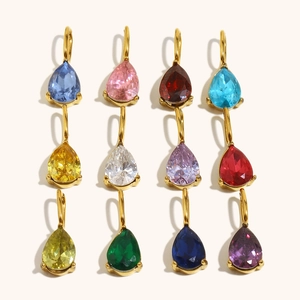 Minimalist 18K Gold Plated Stainless Steel Pear Water Drop Cubic Zirconia Pendant Only Without Chain For DIY Jewelry Women