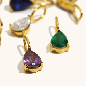 Waterdrop-shaped 18K gold plated pendants with colorful faceted gemstones in various colors