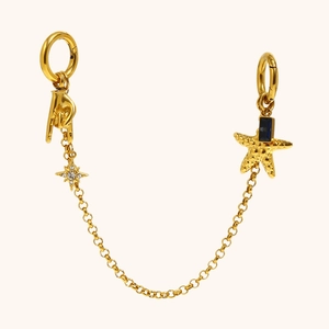 Catena in acciaio placcato oro 18K con ciondoli colorati e doppi anelli a molla