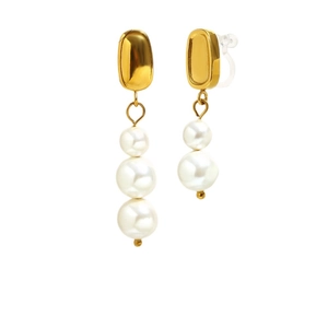 Orecchini a clip asimmetrici placcati oro 18K con perle bianche per lobi non forati