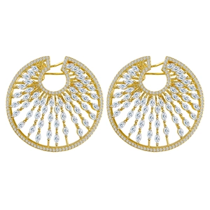 Eleganti orecchini a ventaglio in argento S925 dorato con micro zirconi cubici a cerchio