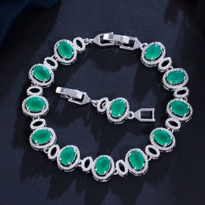 Elegant Copper Bracelet For Women With Oval Zirconia Micro Pave Setting Real Gold Plated Luxury Link Bracelet Jewelry Gift