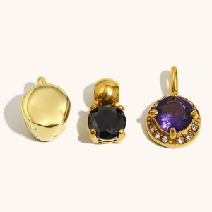 18K Gold Plated Stainless Steel Pendant Round Purple Black Zirconia Geometric Solid Barrel Bead Charm For Women Jewelry Making