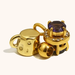 18K gold plated stainless steel purple zircon pendant and bead jewelry components