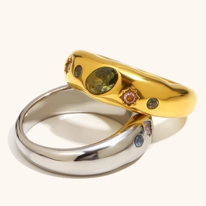 Polierte 18K Gold- und Silberringe aus Edelstahl mit farbigen geometrischen Zirkonsteinen