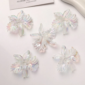 Set de 5 colgantes de orquídea traslúcidos iridiscentes de acrílico para joyería DIY
