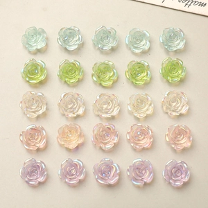 25pcs 10mm mini aurora resin rose charms in pastel colors for DIY nail art and crafts