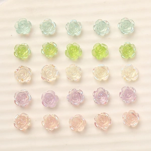 25pcs 10mm mini resin camellia rose charms with AB pearl finish in pastel macaron colors