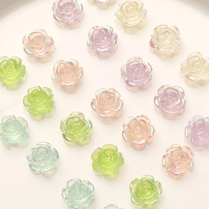 10mm mini resin camellia flower charms with iridescent AB coating in mixed pastel colors