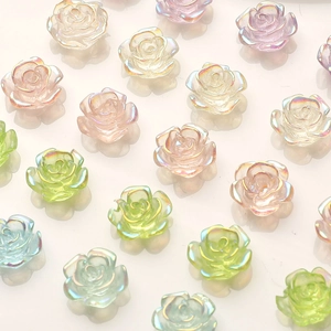 Resin Rose Flower Beads Iridescent AB Artificial Pearl Luster 3D Camellia Flatback Decorative Accessories For DIY Jewelry Nail Art Craft